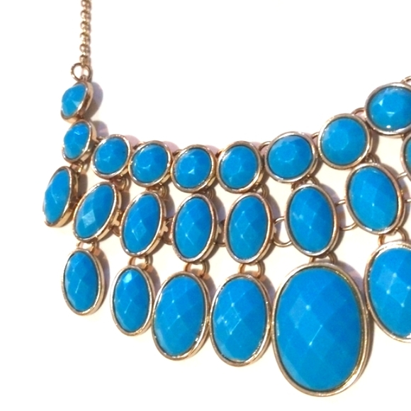 H & M GOLD-TONE LIGHT BLUE FACEted OVAL RHINESTONE COLLAR CHOKER 20" NECKLACE - Picture 3 of 9